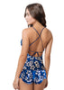 Loco Boutique Blue Plumeria Skirted Bottom - Cobalt / XS