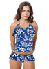 Loco Boutique Blue Plumeria Flounce Front Tankini - Cobalt / XS