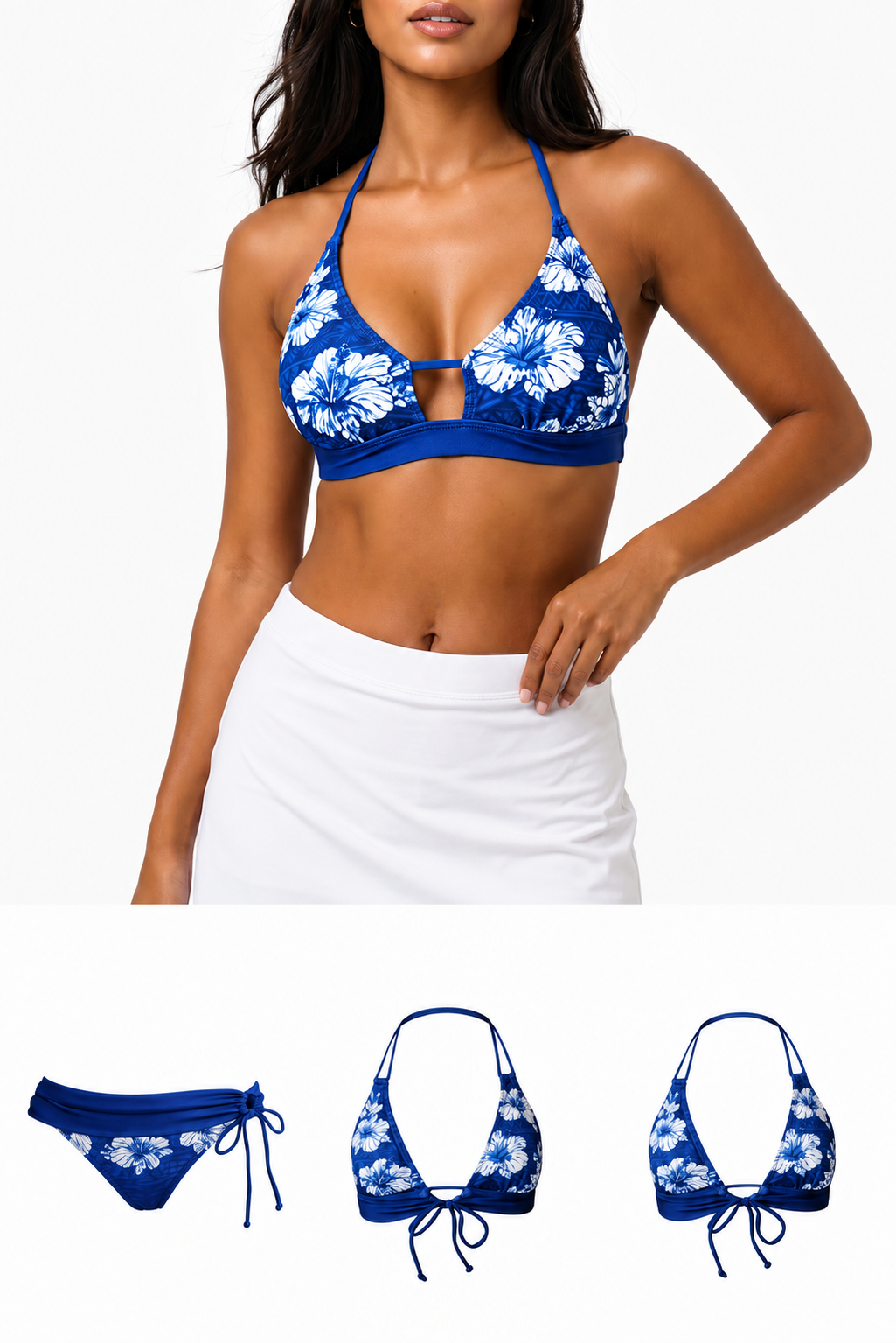 Loco Boutique Blue Hibis Keyhole Front Banded Chest
