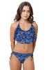 Loco Boutique Floral Stitch Flounce Crop Top - NAVY / L