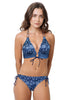Loco Boutique Floral Stitch Keyhole Front Banded Chest Bikini Top - NAVY / XS