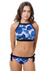 Loco Boutique 3D Flower High Halter Crop Top - NAVY / S