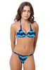 Loco Boutique Woman's Tie Die Bohemian Sliding Triangle Bikini - BLUE / Small