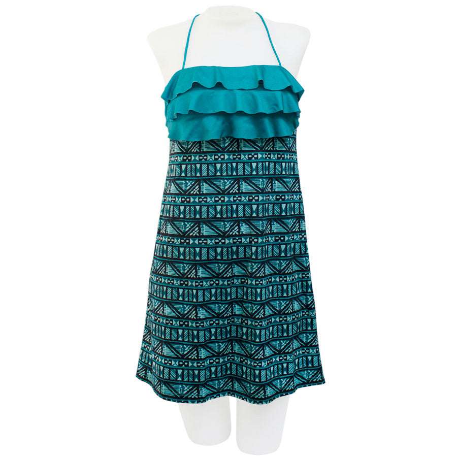 Hawaiian Geo 3-Tier Ruffled Front Dress