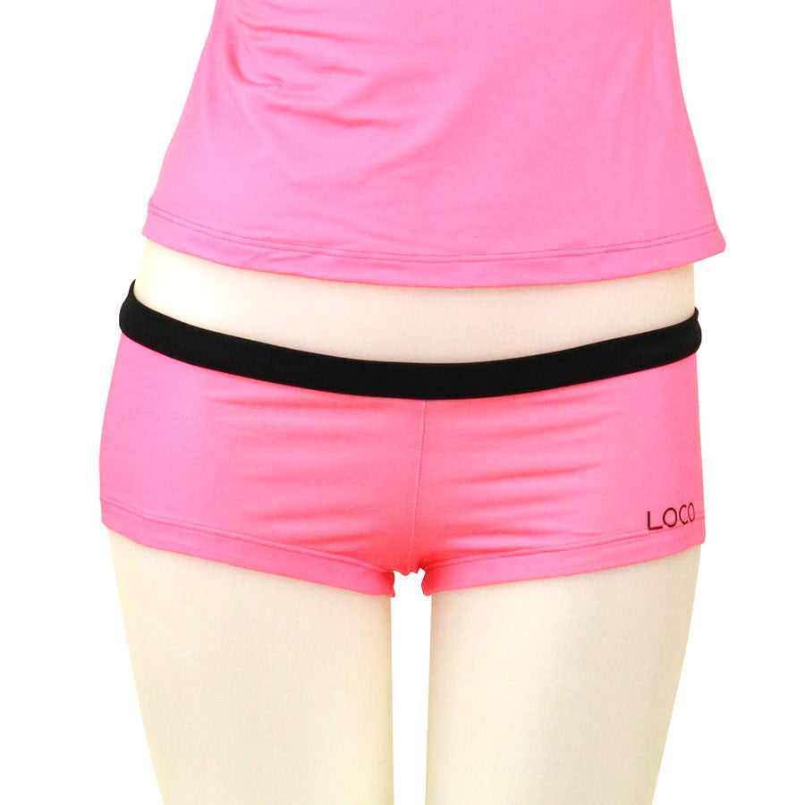 Loco Boutique Neon Black Piping Banded Waist Boyshort Swim Bottom