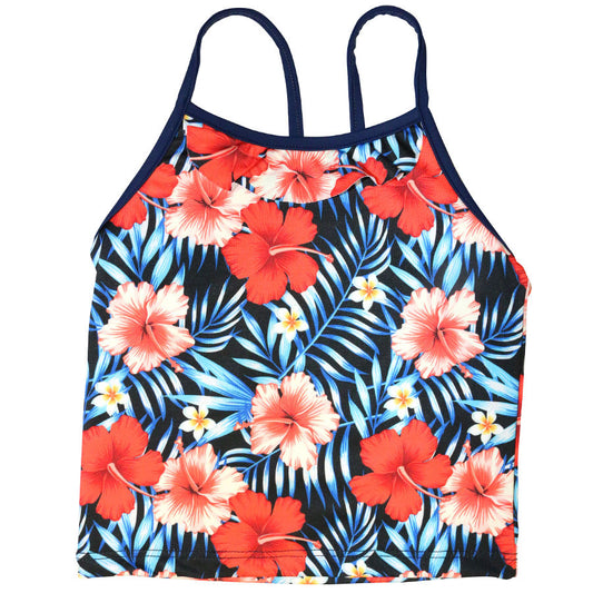 Red Hibiscus Kid's Racer Back Tankini - Loco Boutique
