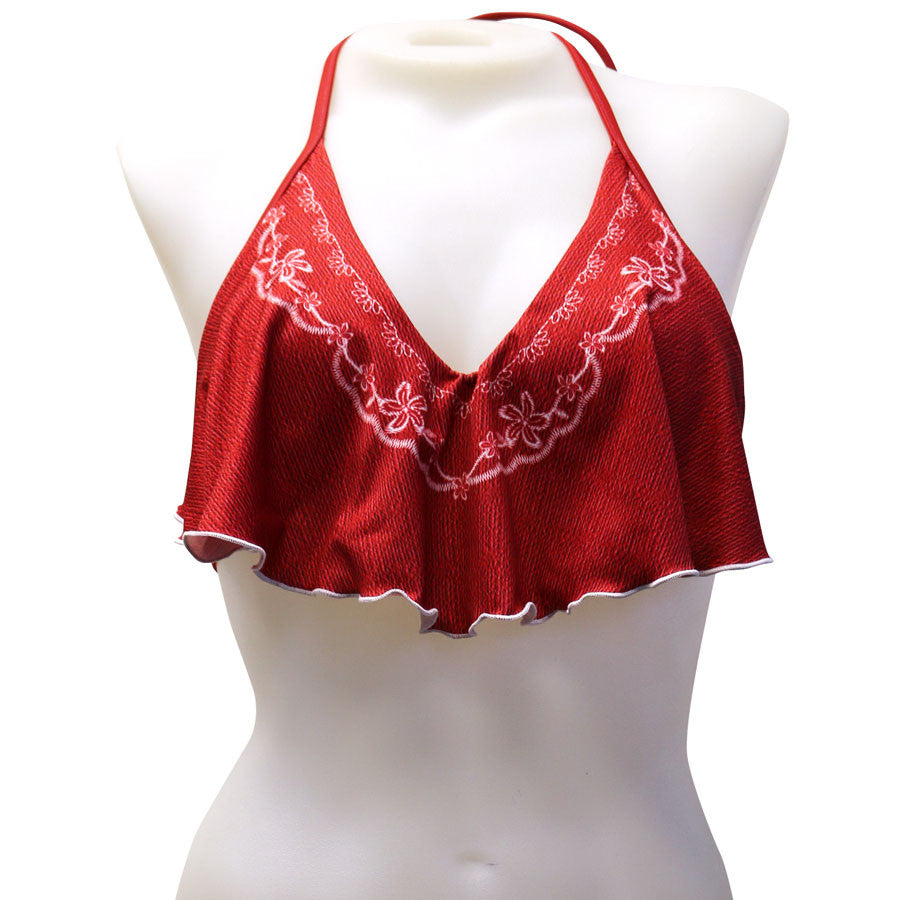 Volante largo bordado con aros en la parte delantera