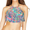 Loco Boutique Bold Flounce Halter Crop Top - BLACK / S