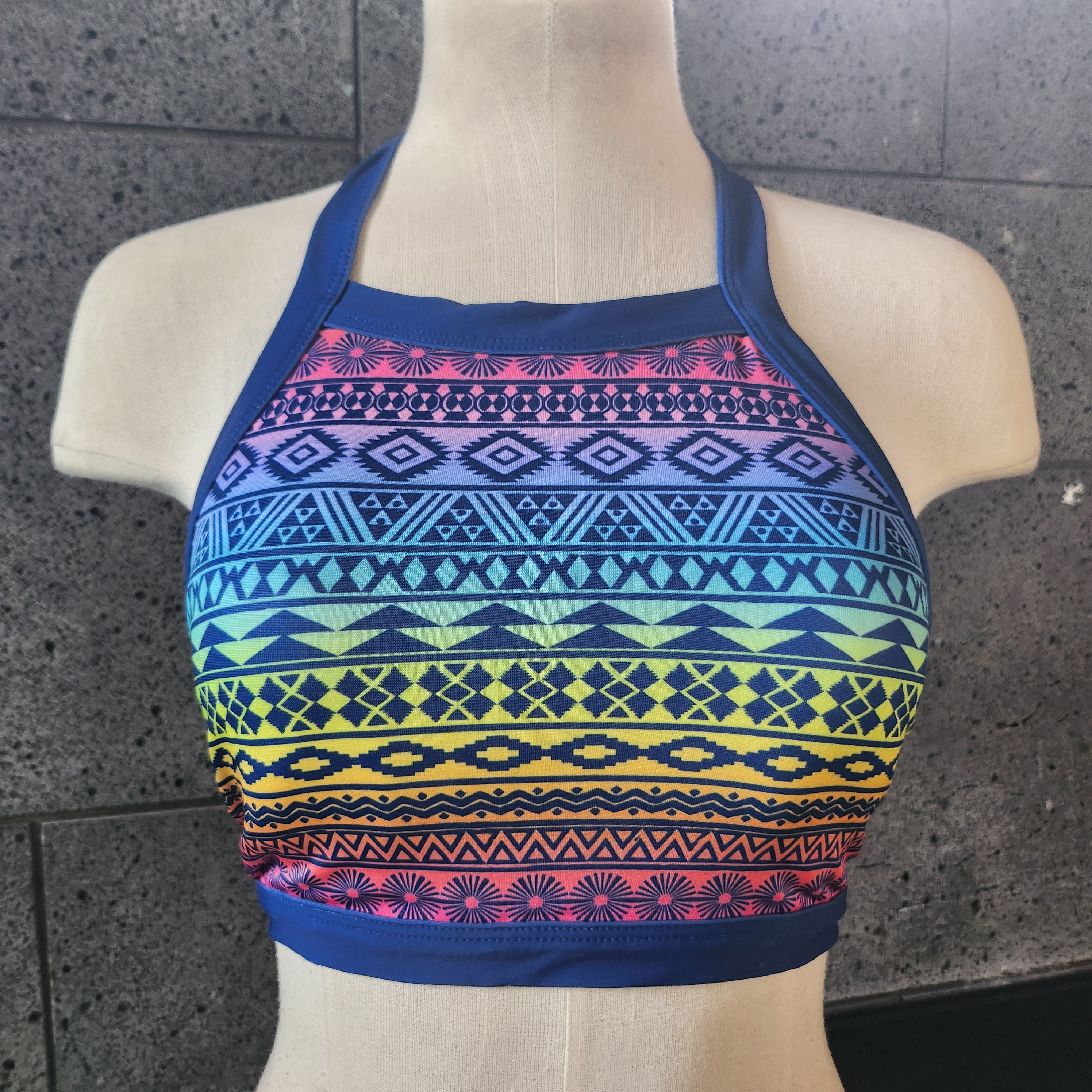 Loco Boutique Rainbow Pattern High Halter Crop Top