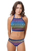 Loco Boutique Rainbow Pattern High Halter Crop Top - LIGHTNAVY / S
