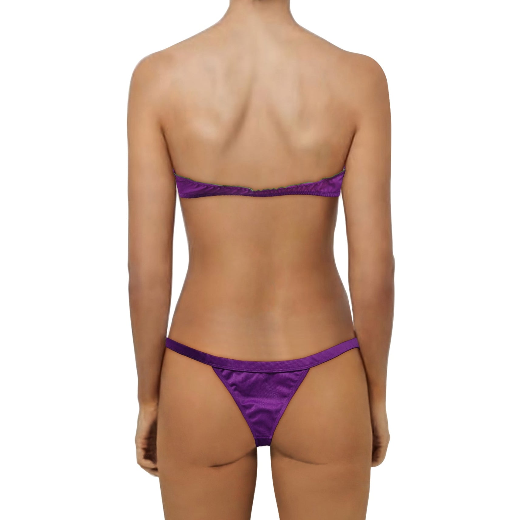 Loco Boutique Purple Ribbed High-Cut Thong Bikini Bottom