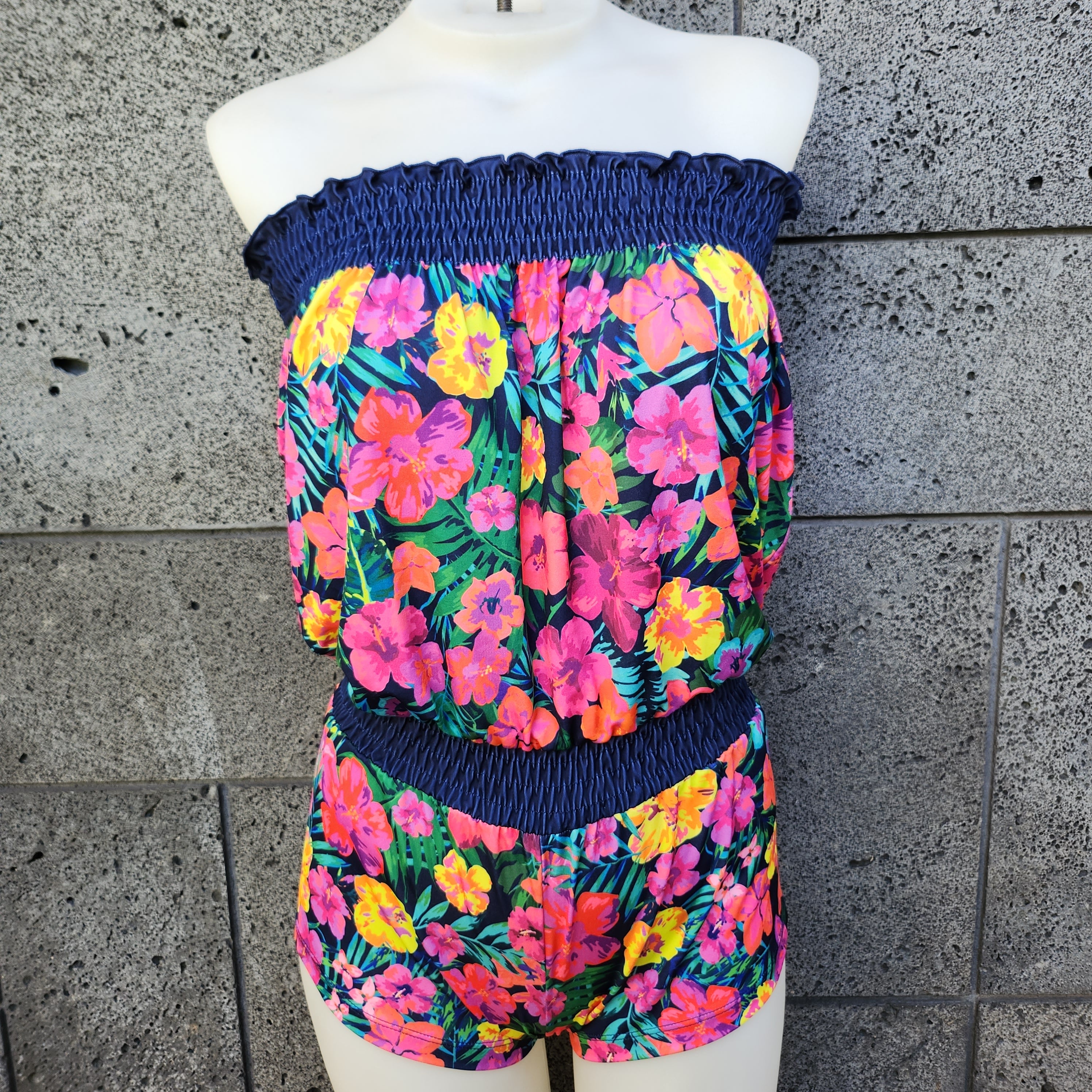 Tropical Flower Strapless Romper