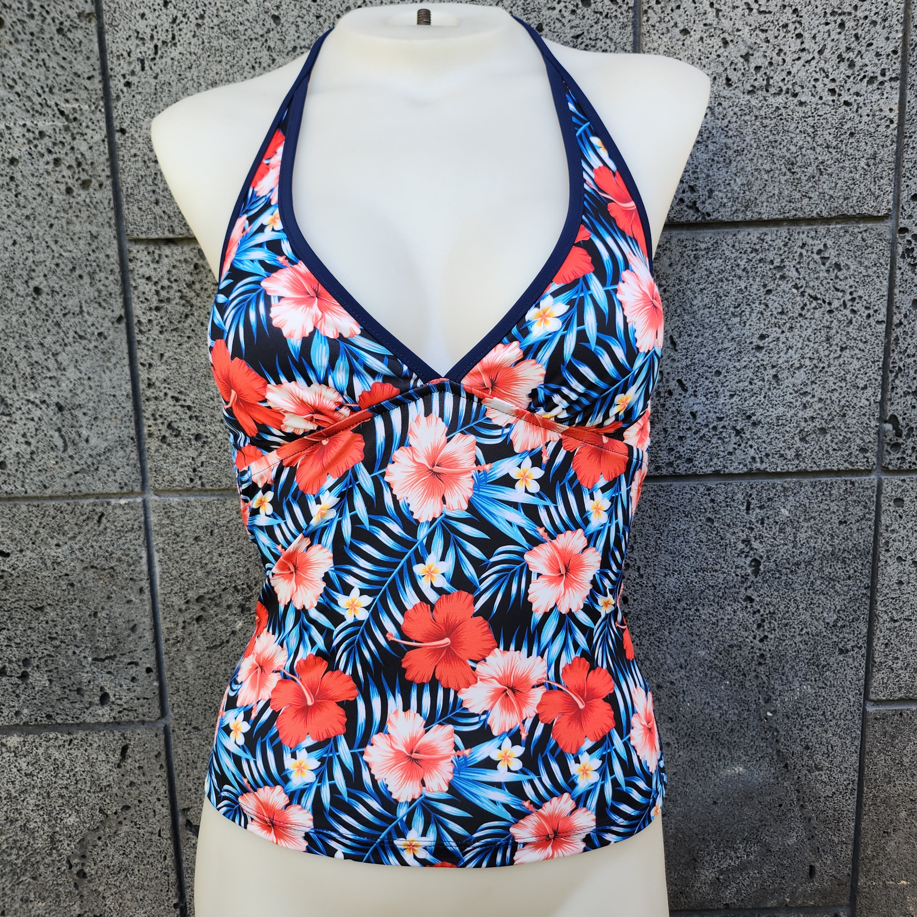 Loco Boutique Red Hibiscus Halter Tankini Top