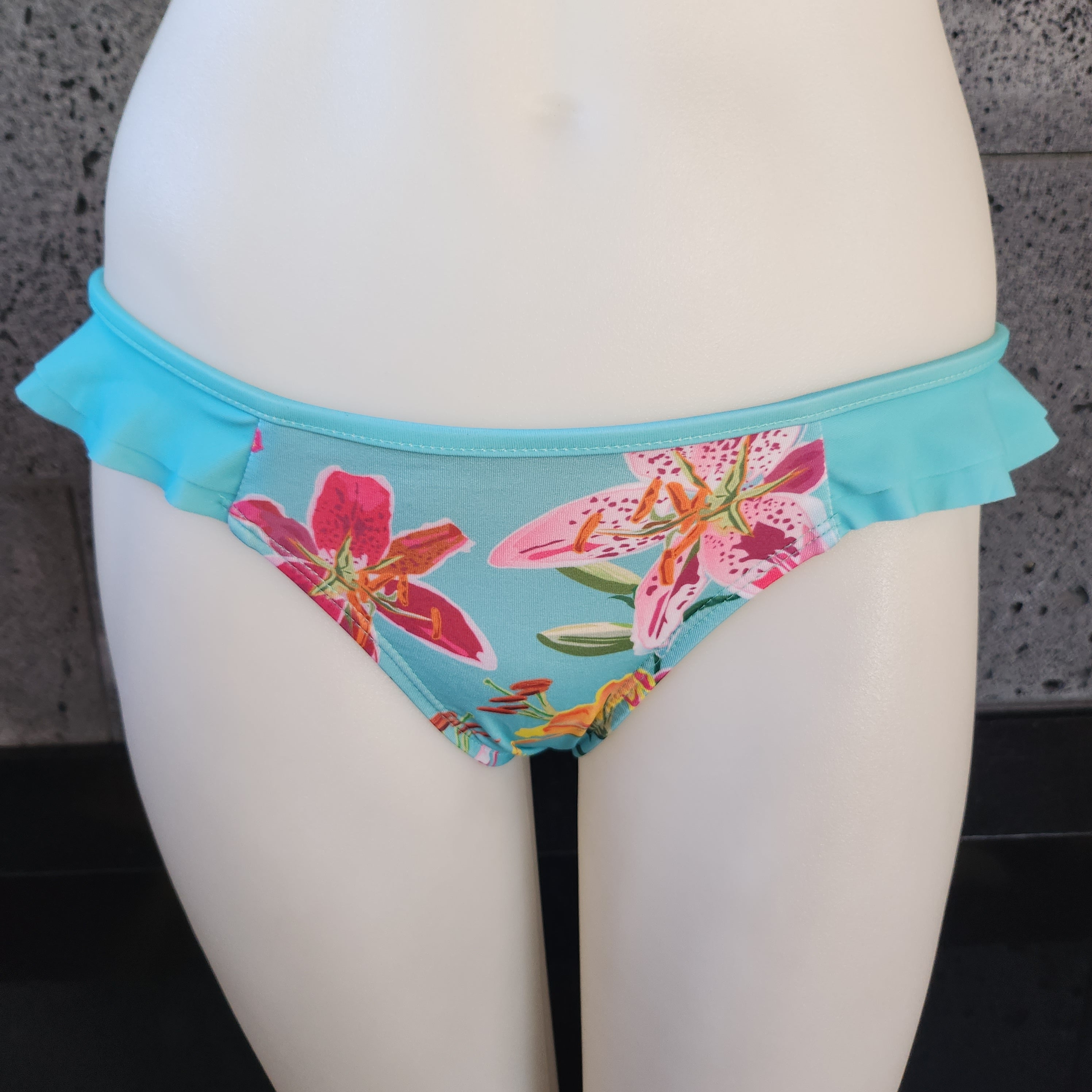 Loco Boutique Woman's Tropical Orchid Double Side Ruffle Bikini Bottom