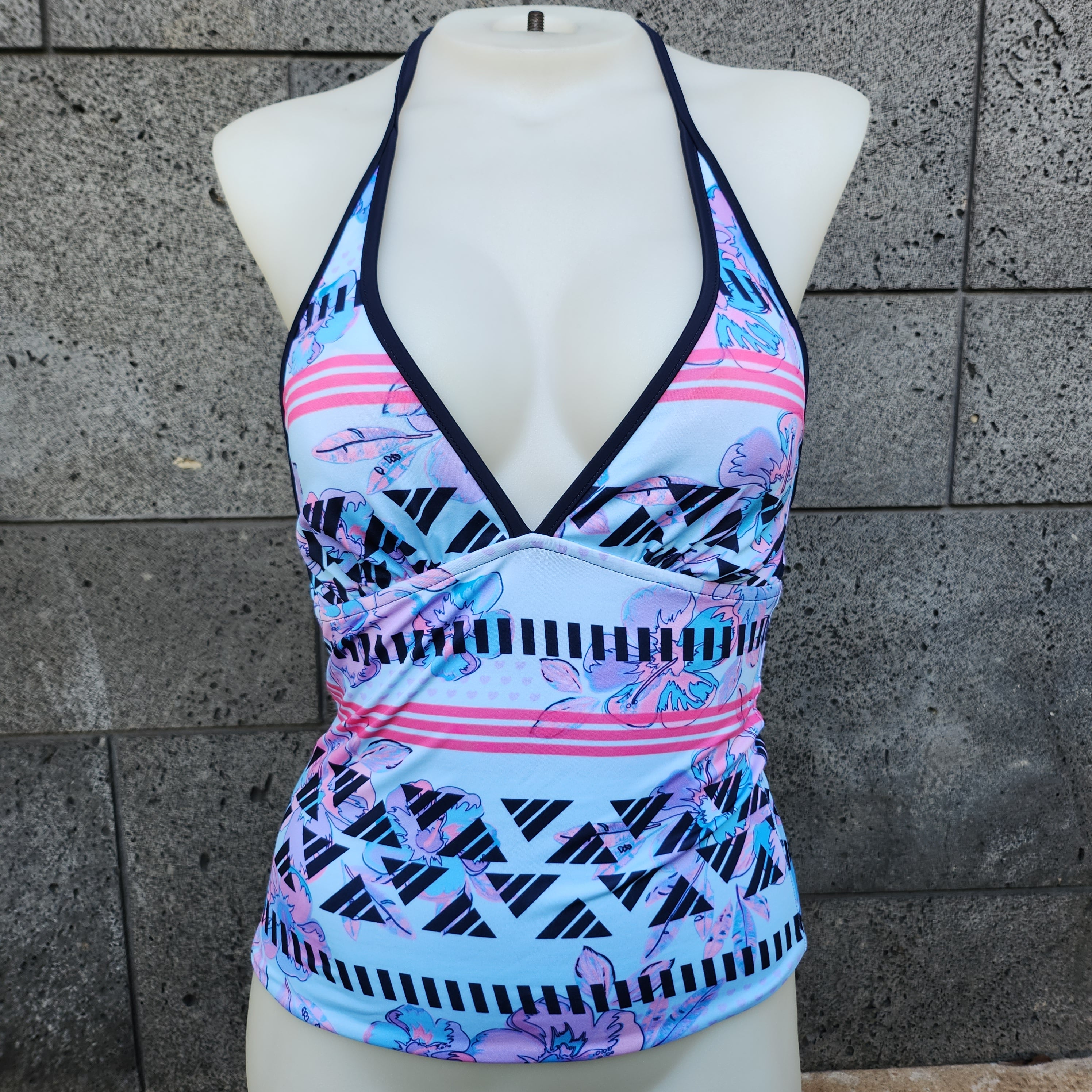 Loco Boutique Woman's Watercolor Hibis Reversible Halter Tankini