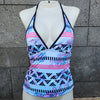 Loco Boutique Woman's Watercolor Hibis Reversible Halter Tankini - NAVY / XS