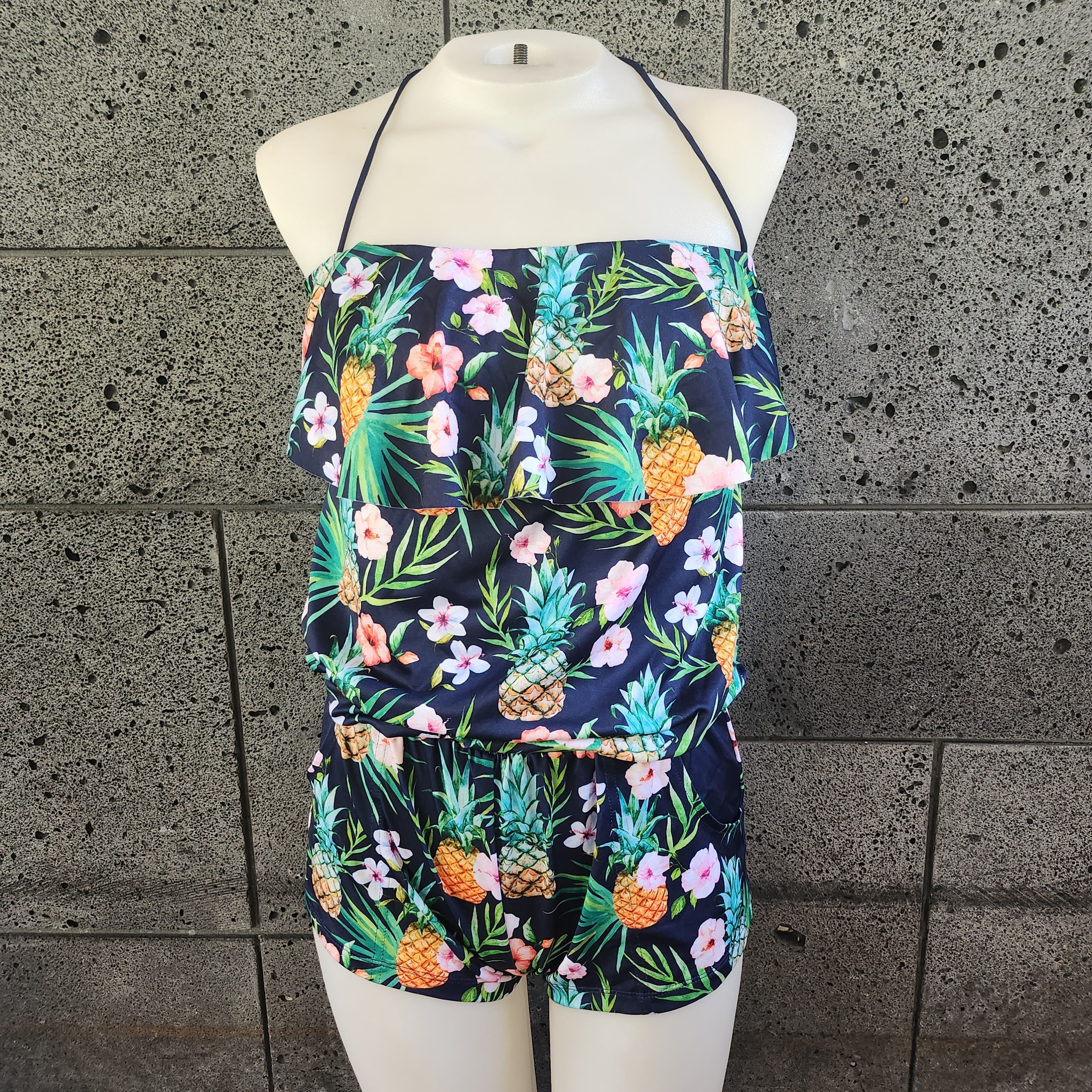 Loco Boutique Pine and Flower Flounce Front Romper