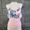 Loco Boutique Linen Flower Flounce Front Tankini - PINK / XS