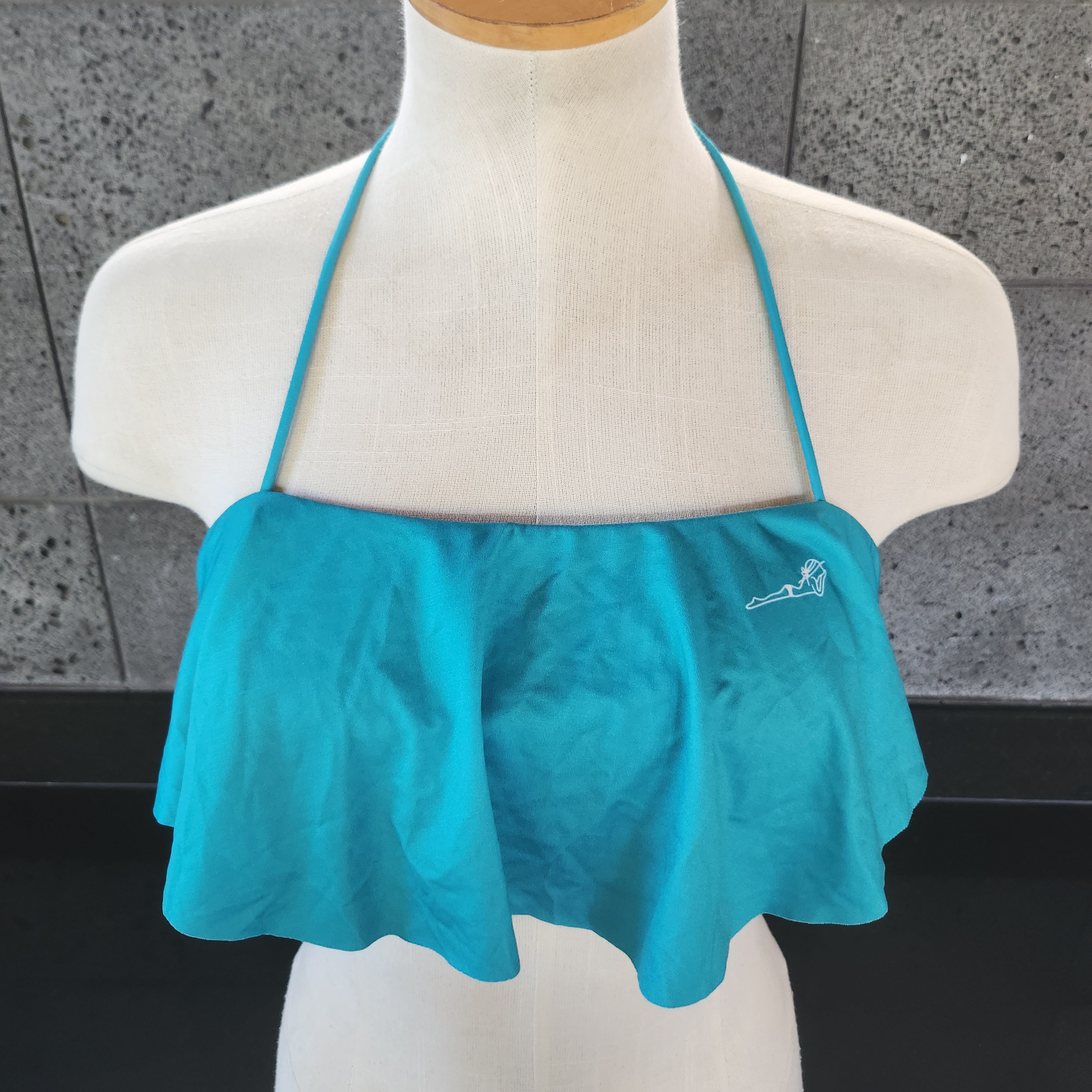 Loco Boutique Woman's Solid Logo Long Flounce Bandeau Bikini Top