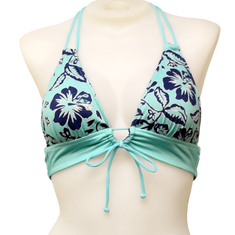 Nostalgia Floral Reversible Bikini Top with Keyhole Tie Front and