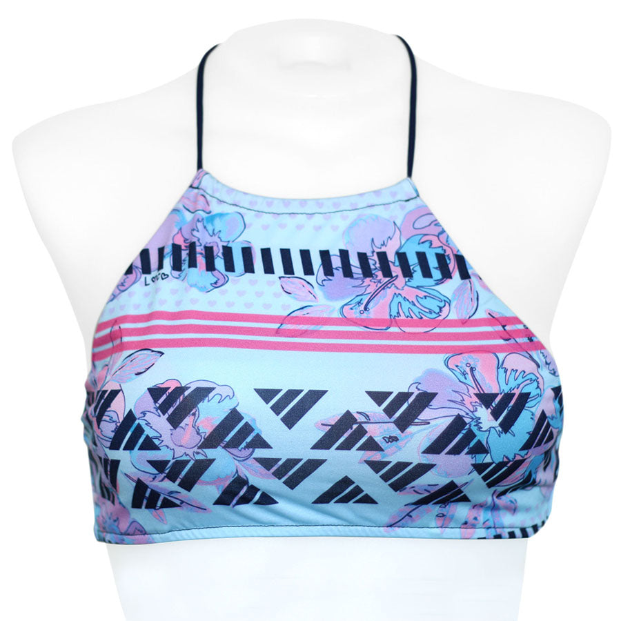 Watercolor Hibis Reversible Halter Crop Top - Loco Boutique