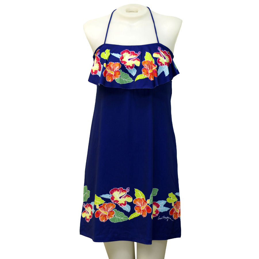 Multi-Color Hibis Flounce Front Short Dress - Loco Boutique