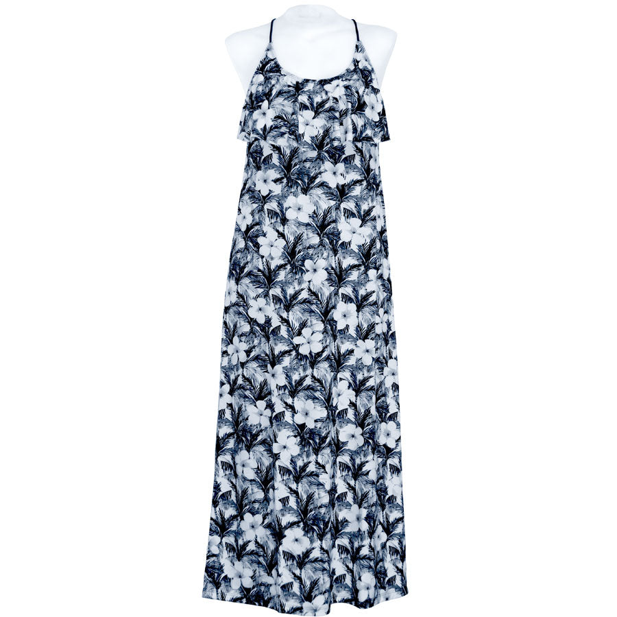Plumeria & Palm Flounce Front Maxi Dress - Loco Boutique
