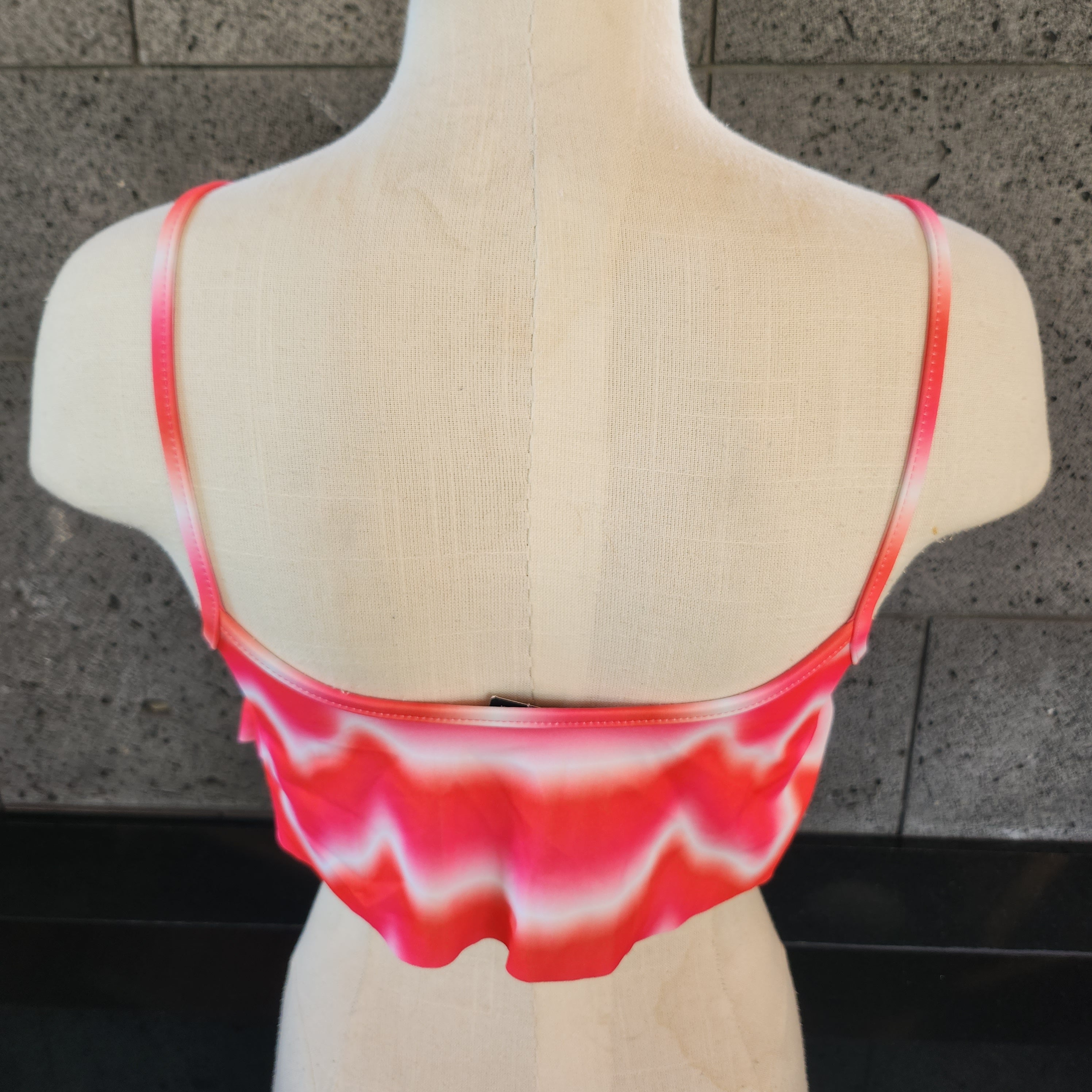 Loco Boutique Woman's Tie Die Flounce Top Bikini Top