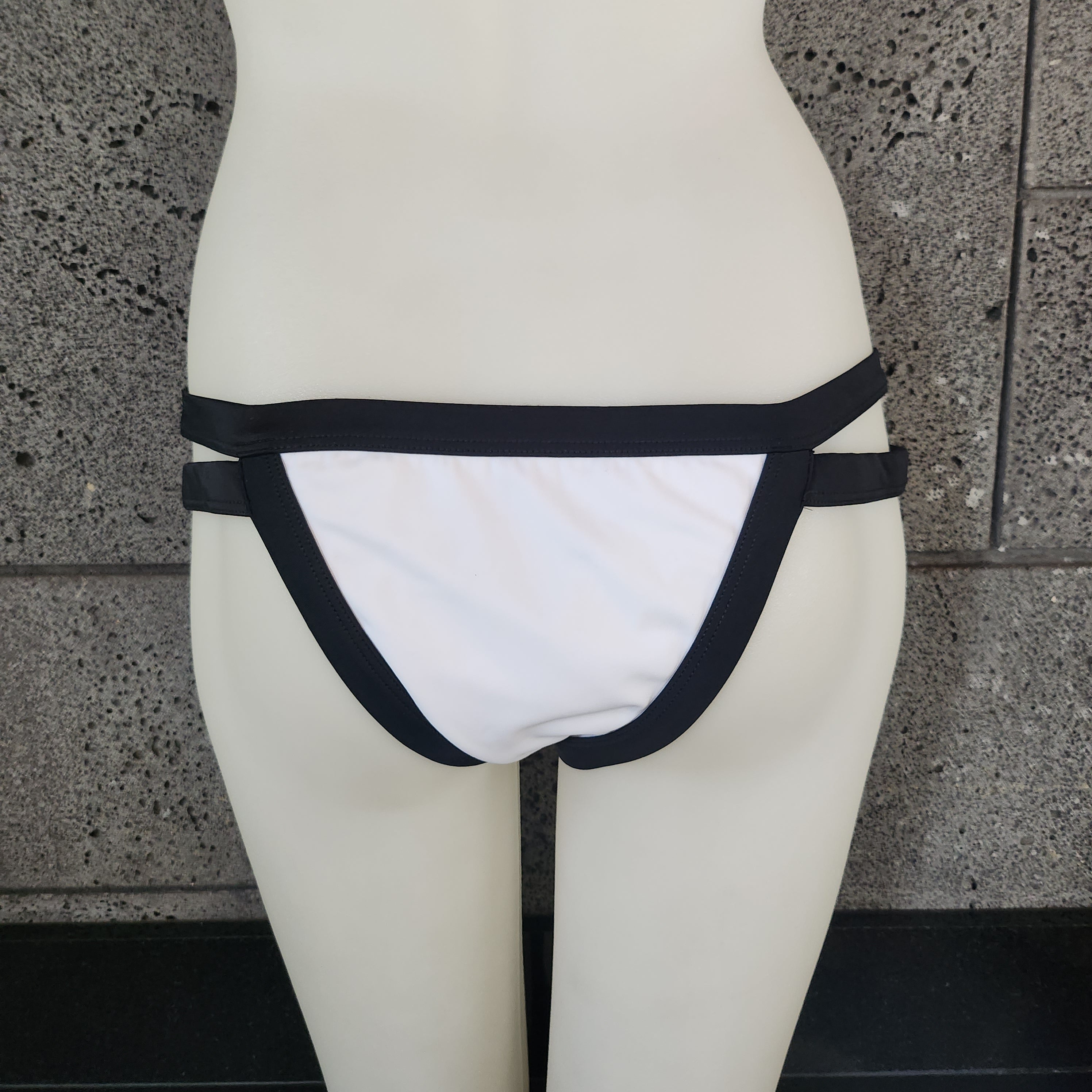 Loco Boutique Pure Black White Two-Tone Cut-Out Bikini Bottom