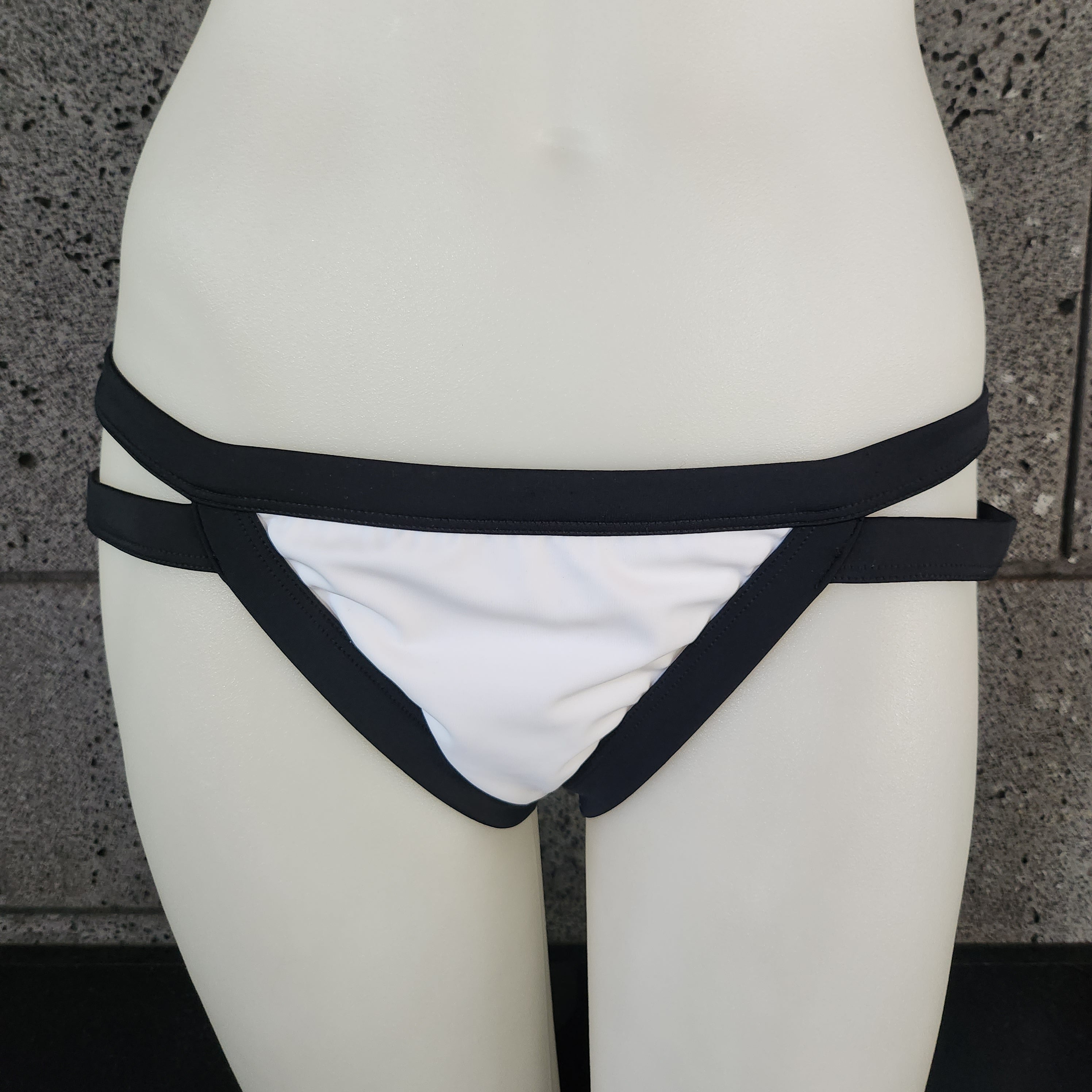 Loco Boutique Pure Black White Two-Tone Cut-Out Bikini Bottom