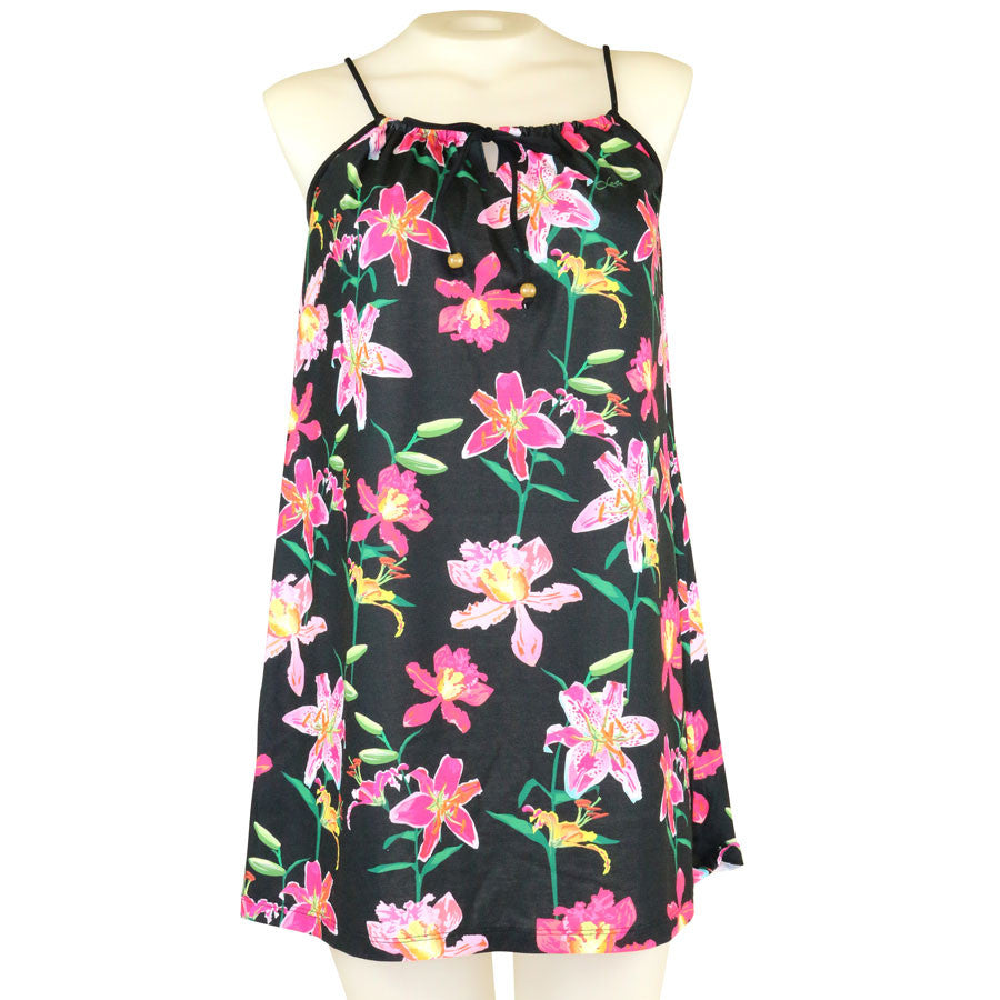 Tropical Orchid String Gathered Short Dress - Loco Boutique