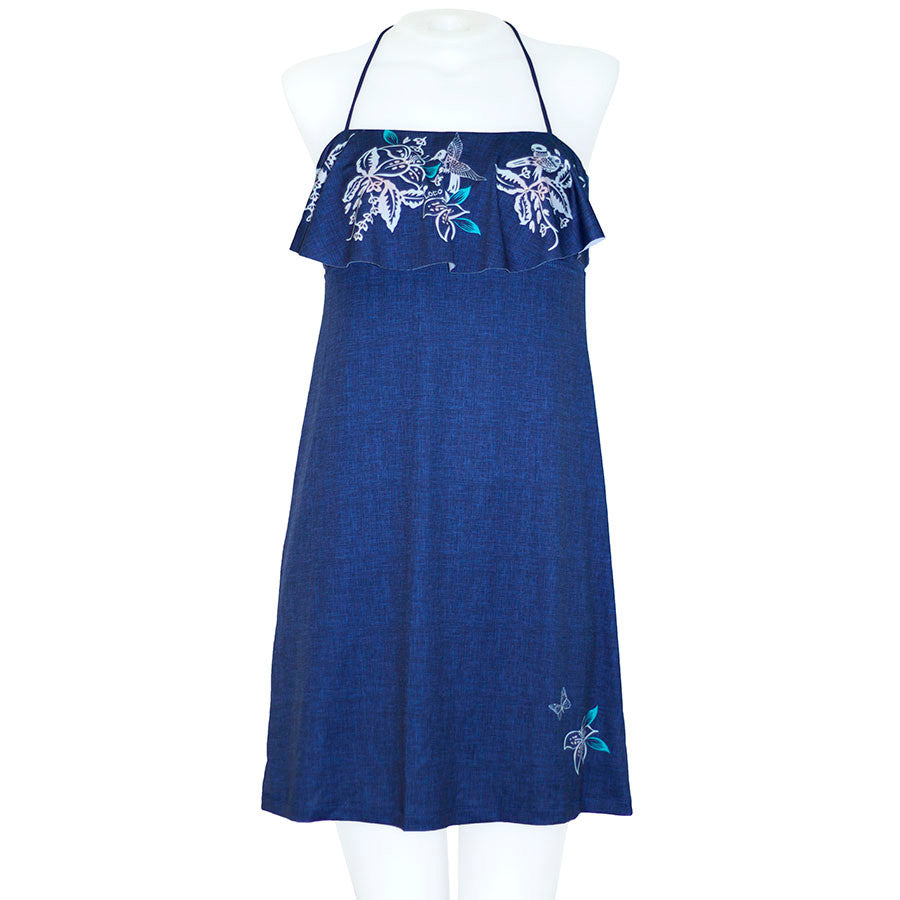 Batik Linen Flounce Front Short Dress - Loco Boutique