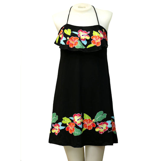 Multi-Color Hibis Flounce Front Short Dress - Loco Boutique