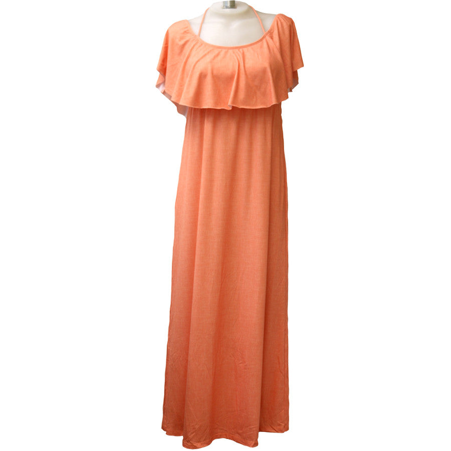 Linen Off Shoulder Flounce Long Dress - Loco Boutique