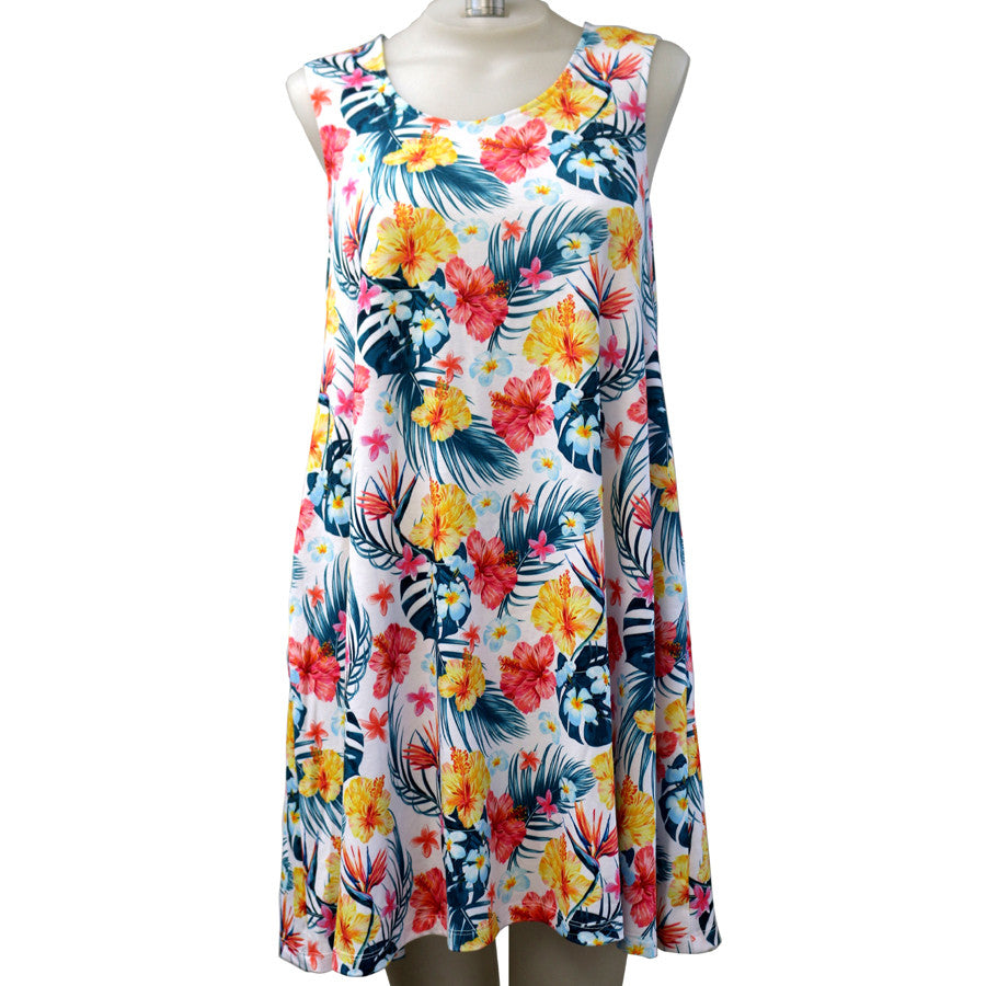 Hawaiian Flower Short Tank Dress - Loco Boutique