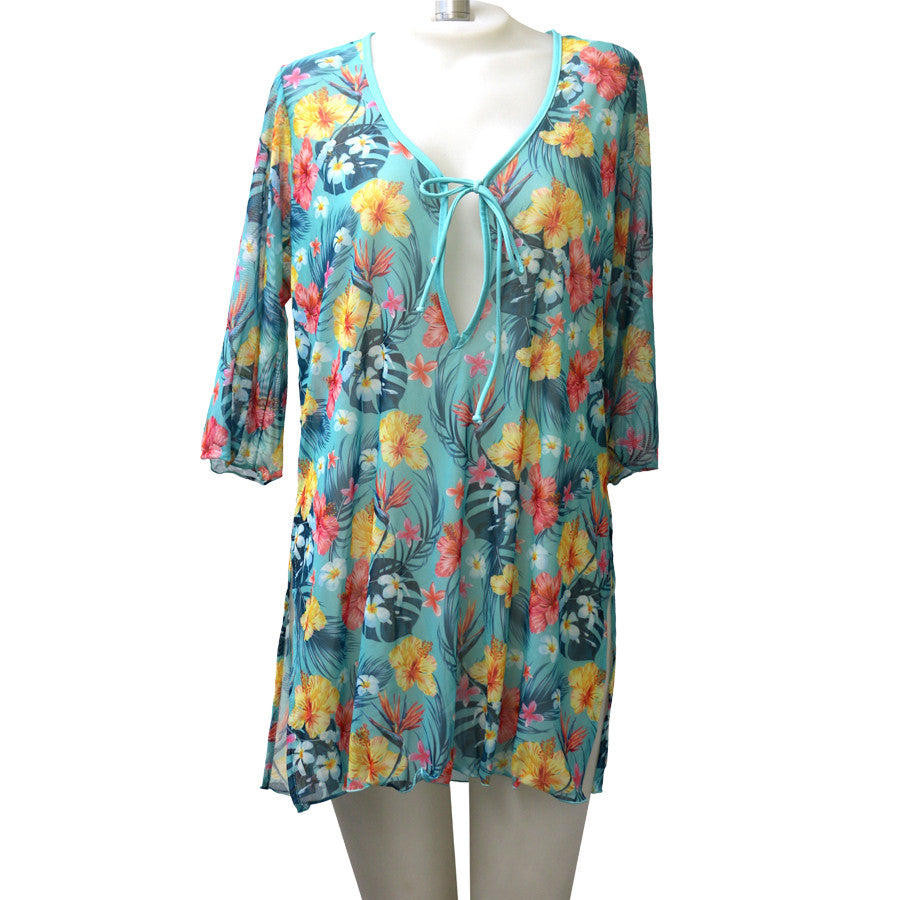 Hawaiian Flower Tunic Cover Up - Loco Boutique