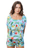 Loco Boutique Tropical Bird Off Shoulder Romper - Mint / M