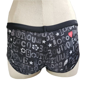 Black patterned boyshort on a mannequin against a white background