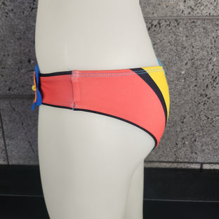 Colorful bikini bottom with a flower detail on a mannequin.