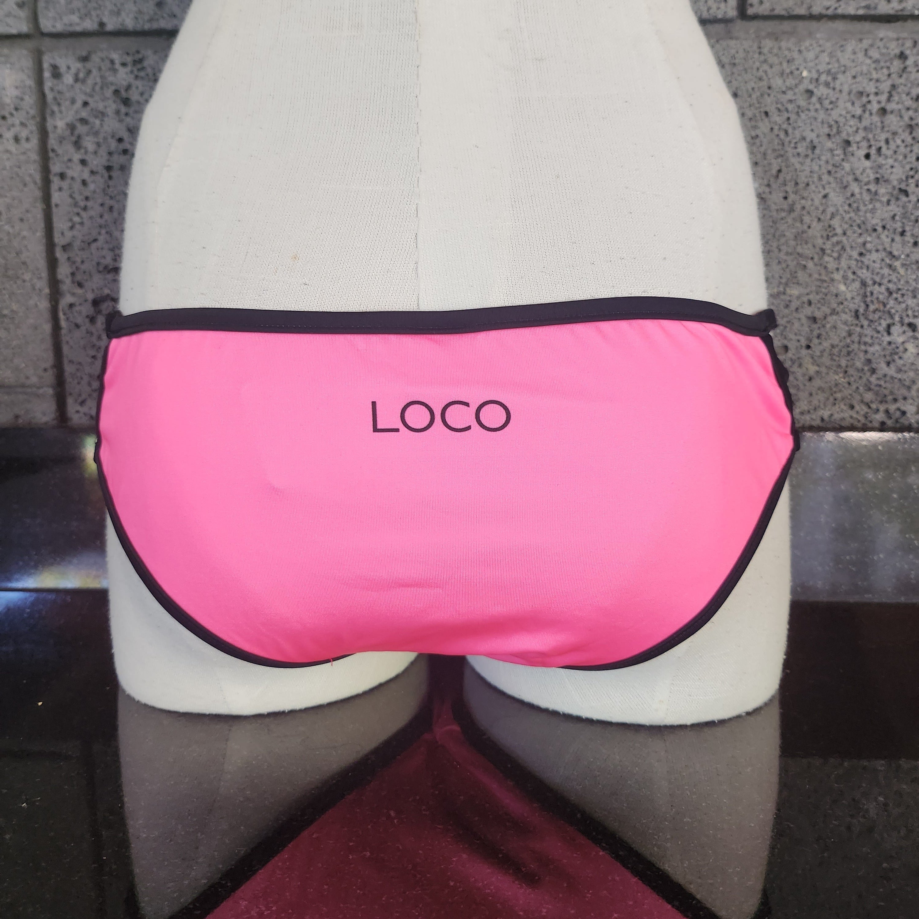 Loco Boutique Neon Black Piping Strappy Sides Bikini Bottom