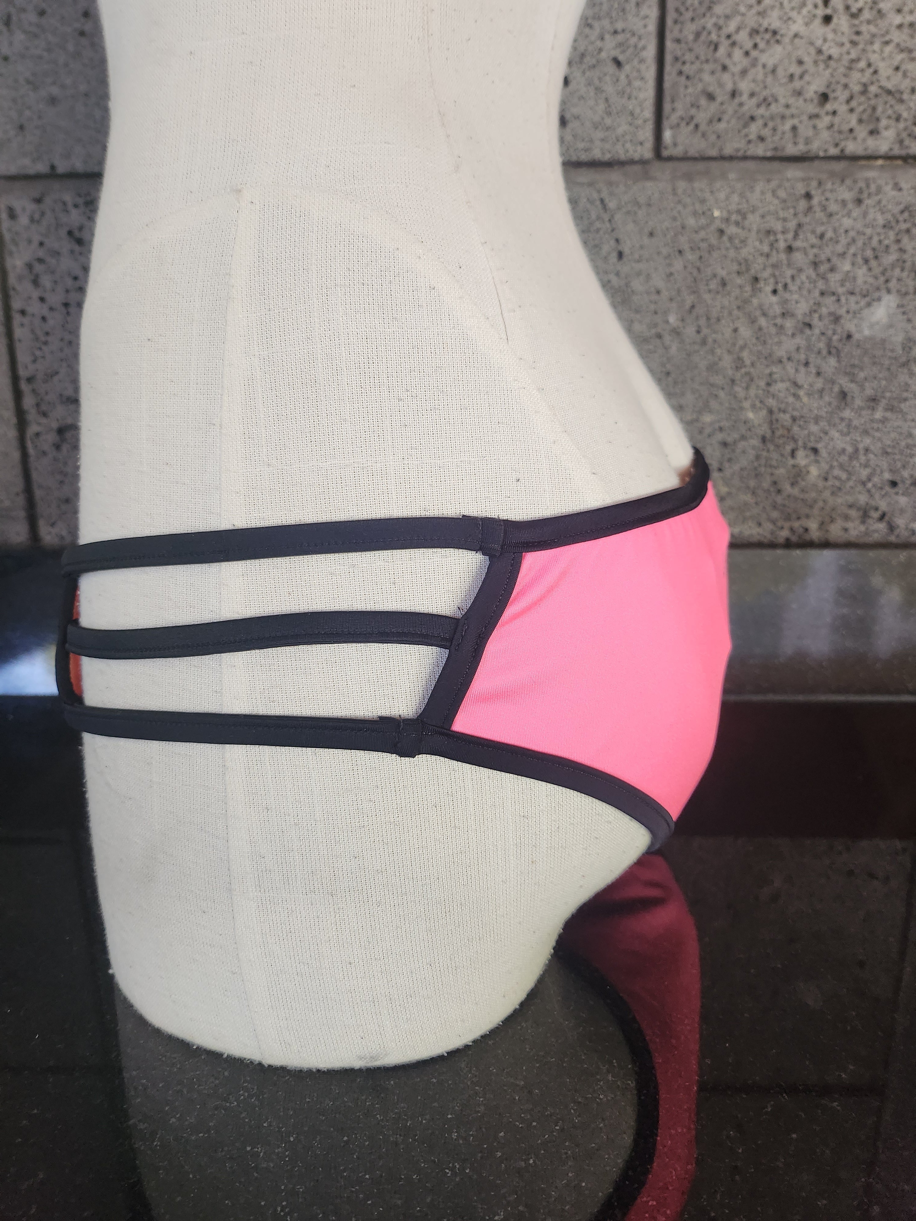 Loco Boutique Neon Black Piping Strappy Sides Bikini Bottom