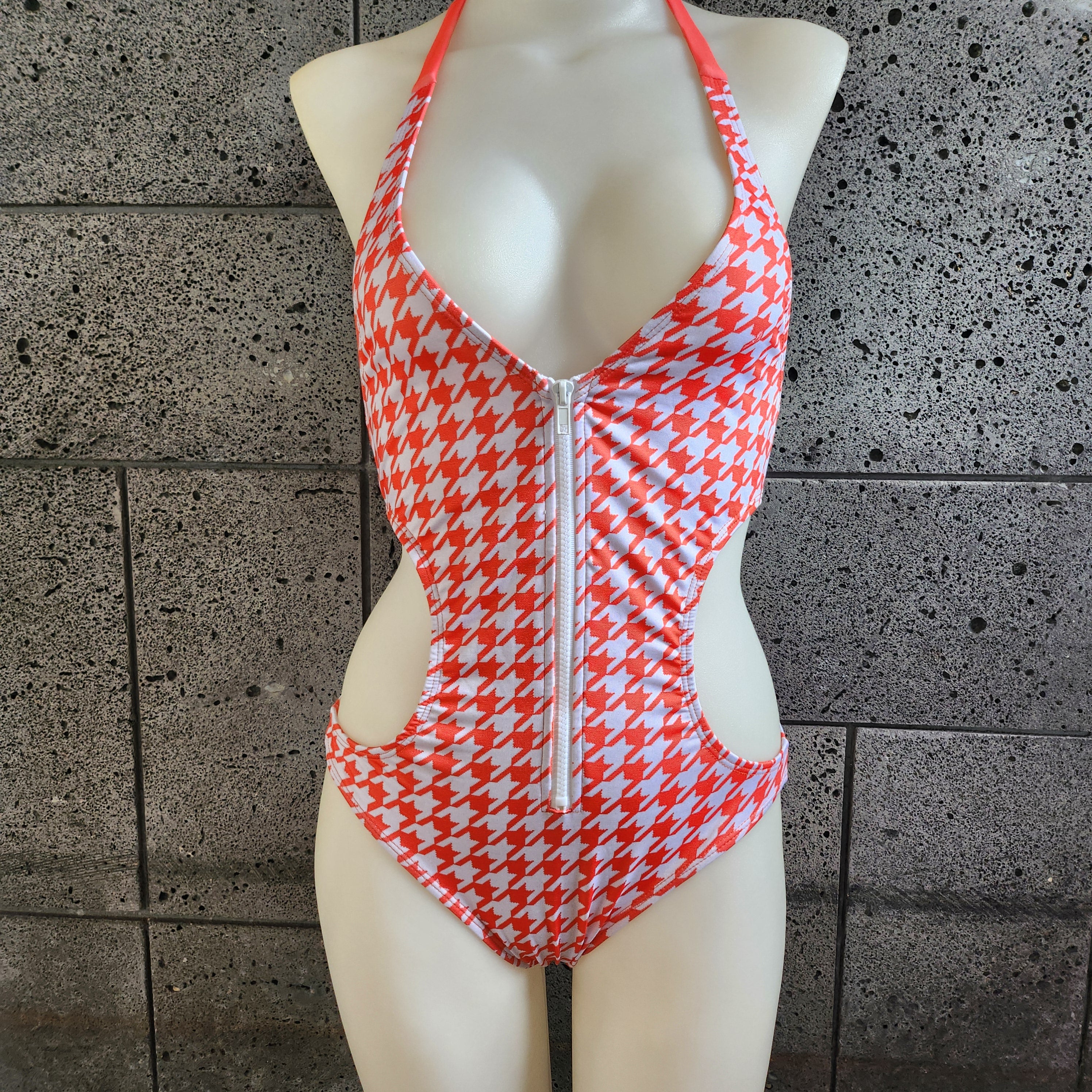 Loco Boutique Houndstooth 2.0 Zipper Front One Piece