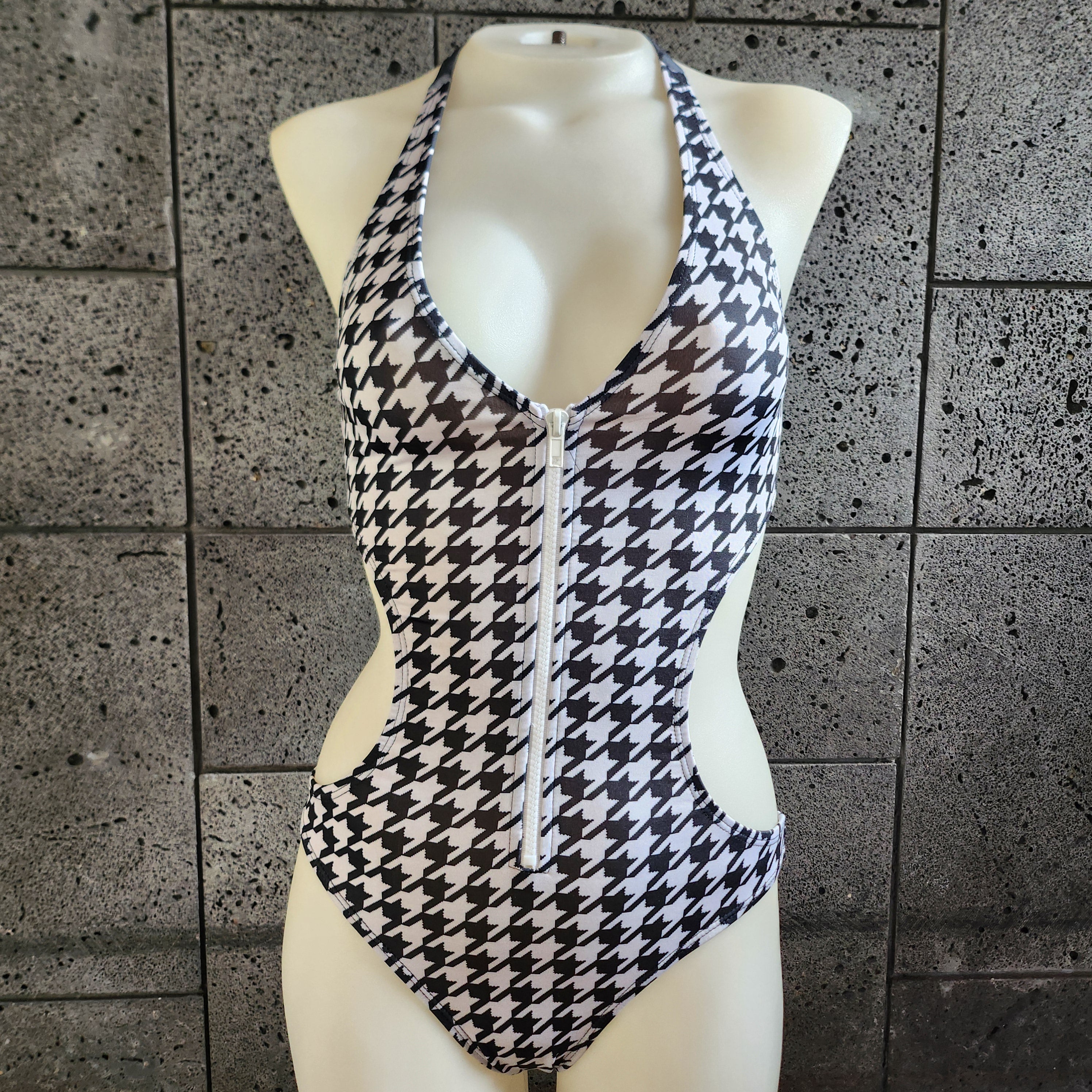 Loco Boutique Houndstooth 2.0 Zipper Front One Piece