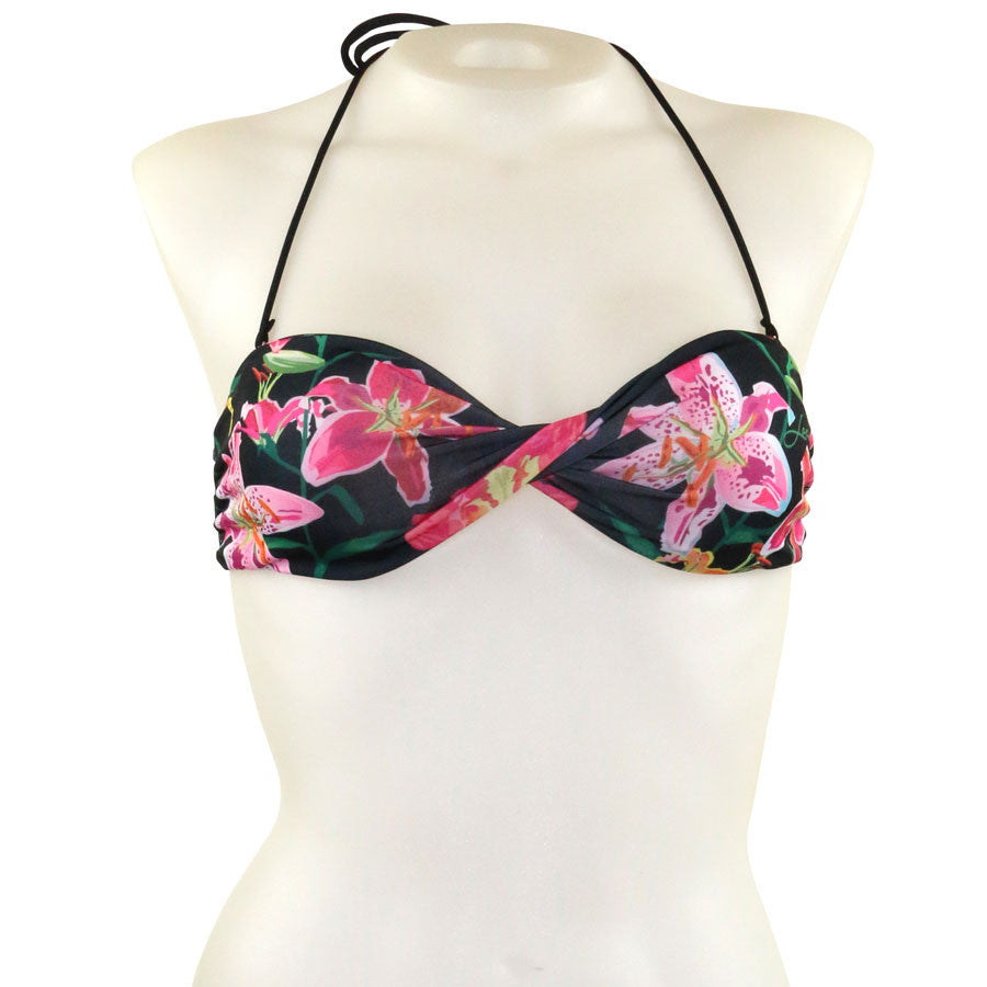 Loco Boutique Woman's Tropical Orchid Twisted Bandeau Bikini Top - Loco Boutique