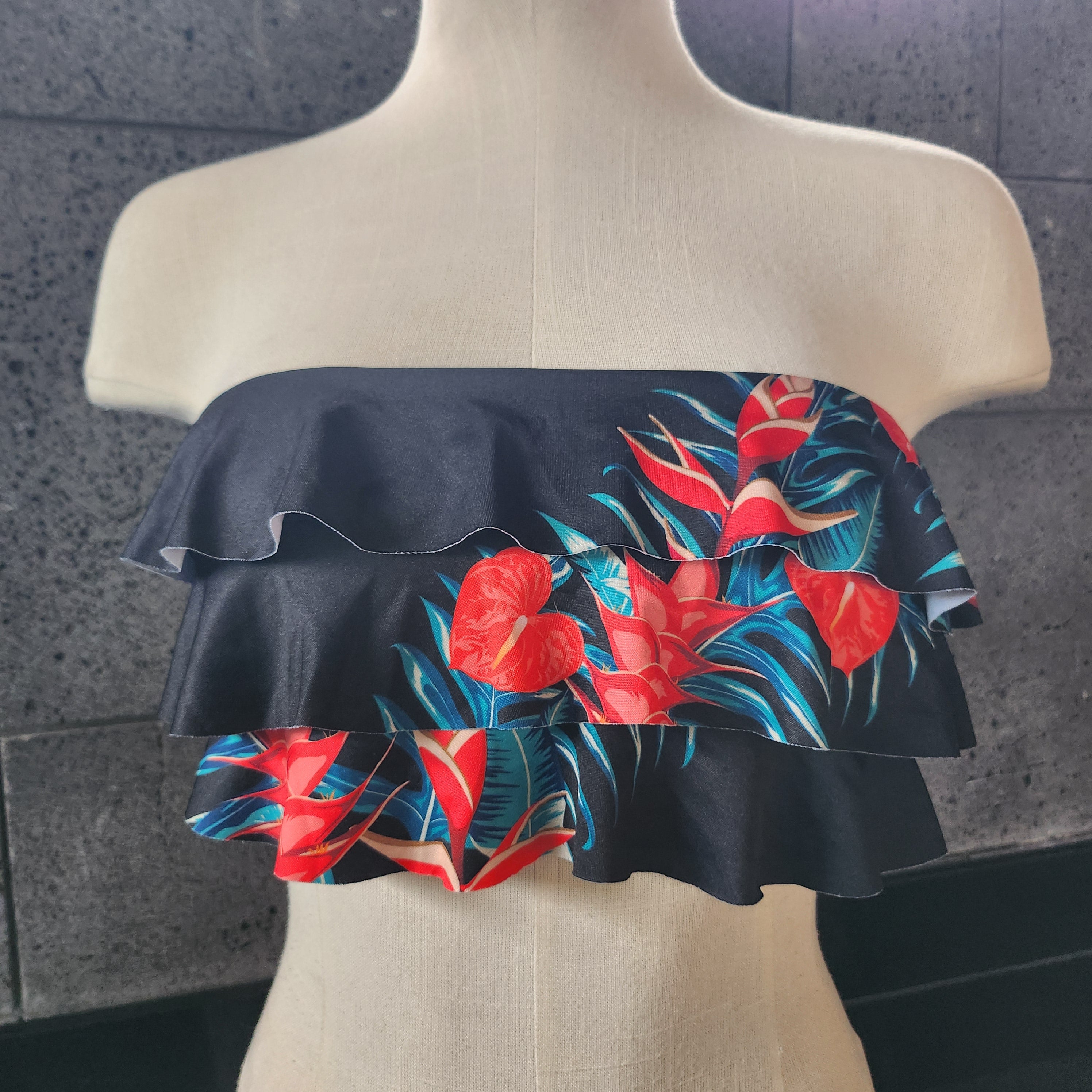 Loco Boutique Retro Hawaii 3-Tier Flounce Bandeau Bikini Top