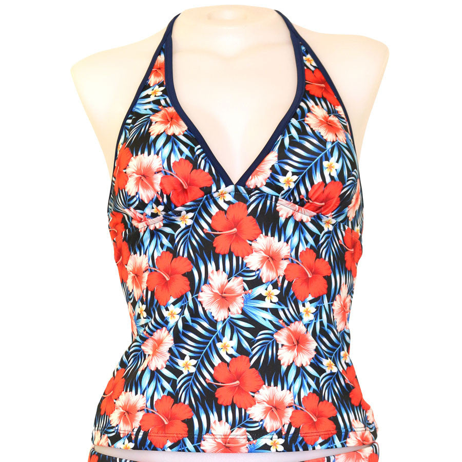 Red Hibiscus Halter Tankini - Loco Boutique