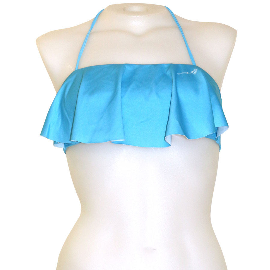 Loco Boutique Woman's Solid Logo Long Flounce Bandeau Bikini Top