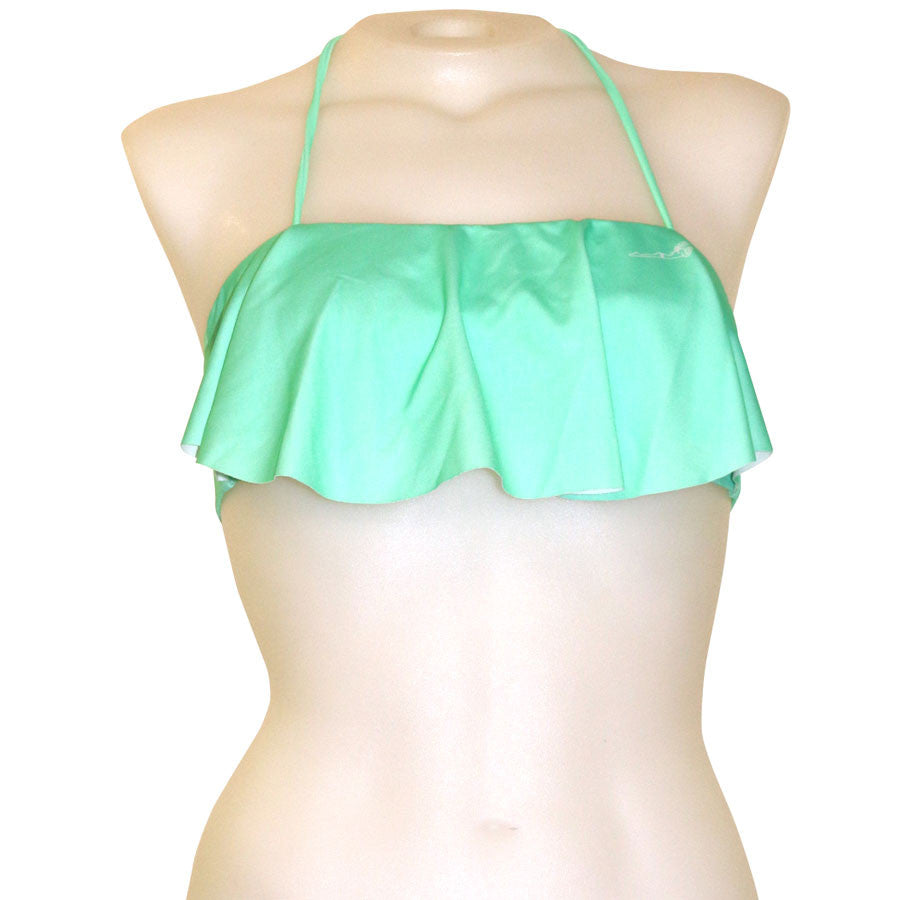 Loco Boutique Woman's Solid Logo Long Flounce Bandeau Bikini Top