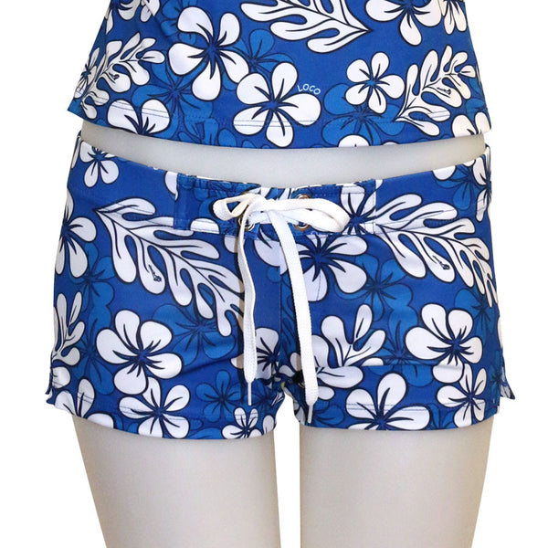 Light Blue Bubble Grid Textured Contrast Foldover Bikini Bottom Cheeky Swim Boyshorts