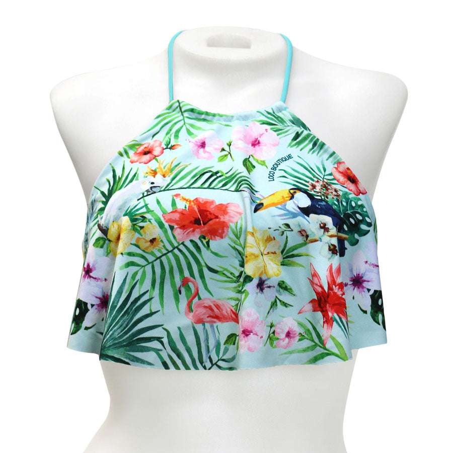 Tropical Bird Flounce Front Halter Crop Top - Loco Boutique